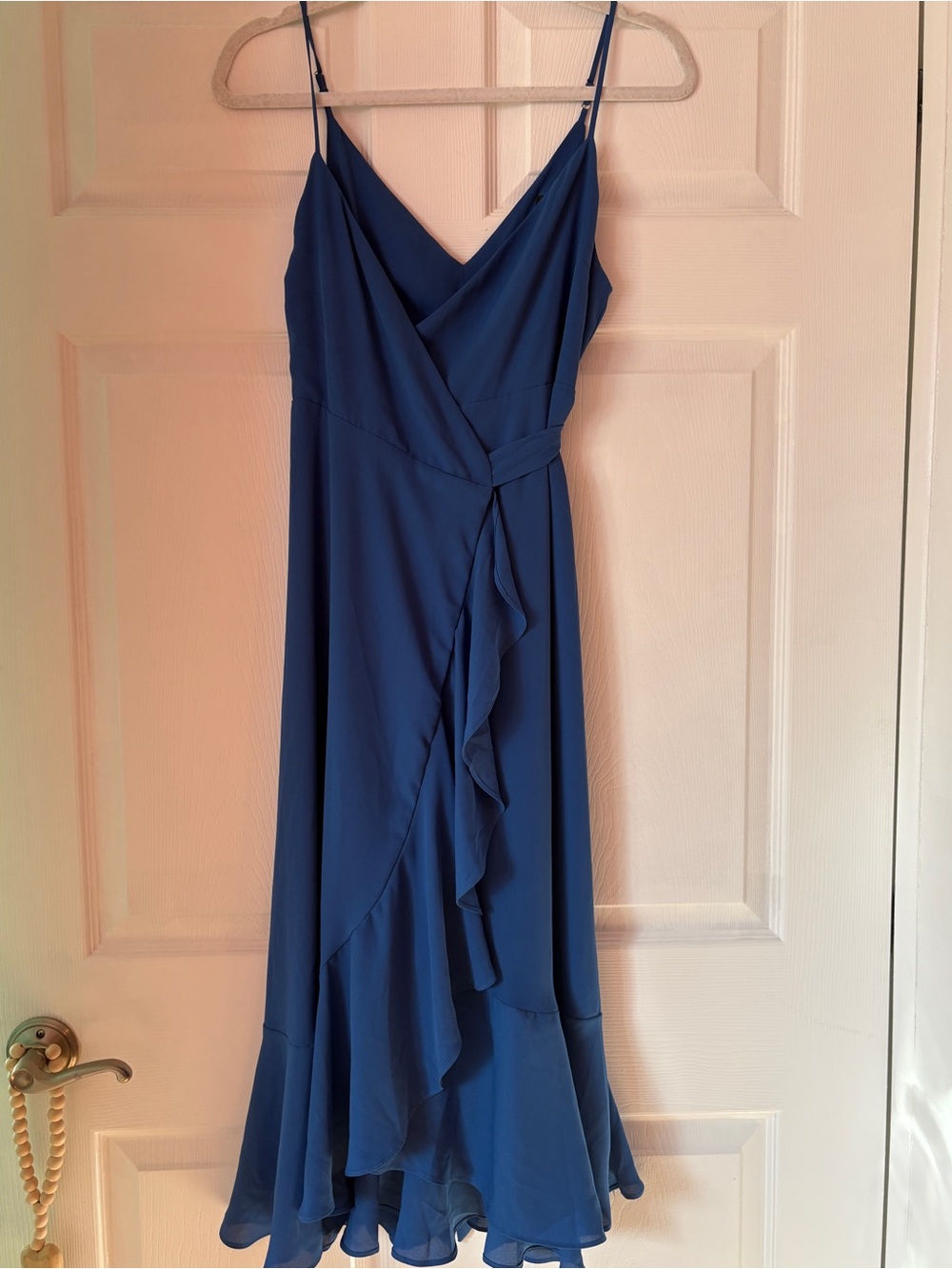 Lulus Manhattan Moment Blue Ruffled Midi Wrap Dress